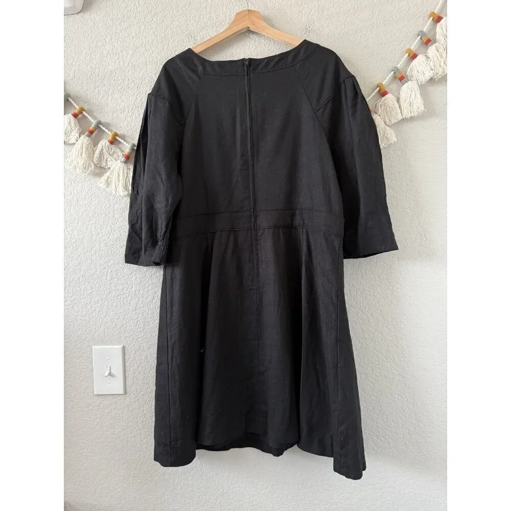 Banana Republic Linen Blend Black Puff Sleeve Mini Aline Dress Careerwear NWT 18 - Picture 2 of 10